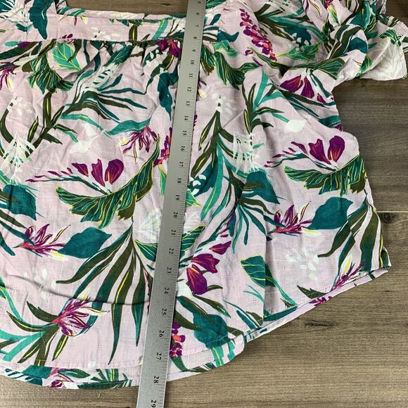 Terra & Sky Womens Plus Size 3X Purple Tropical Square Neck Top Short Sleeve - Picture 8 of 9